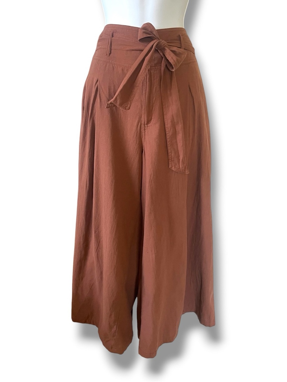 IJOAH Wide Leg Palazzo Pants Large Brown Tie Waist 100% Cotton Boho Peasant